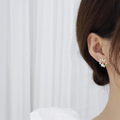 Flower Butterfly CZ Stud Earrings